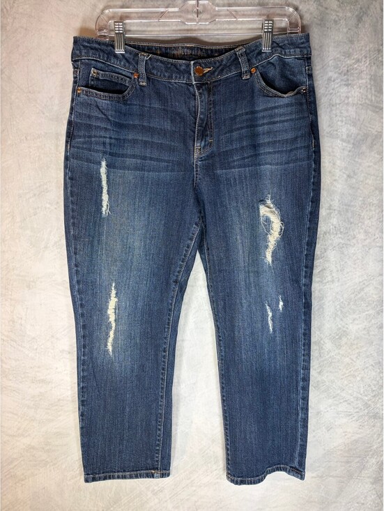Jennifer Lopez Denim - Jennifer Lopez Capri Womens Size 14 Distressed Stretch Jeans Blue Denim